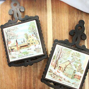 Set of 2:  Vintage Enesco  Cast Iron Trivets
